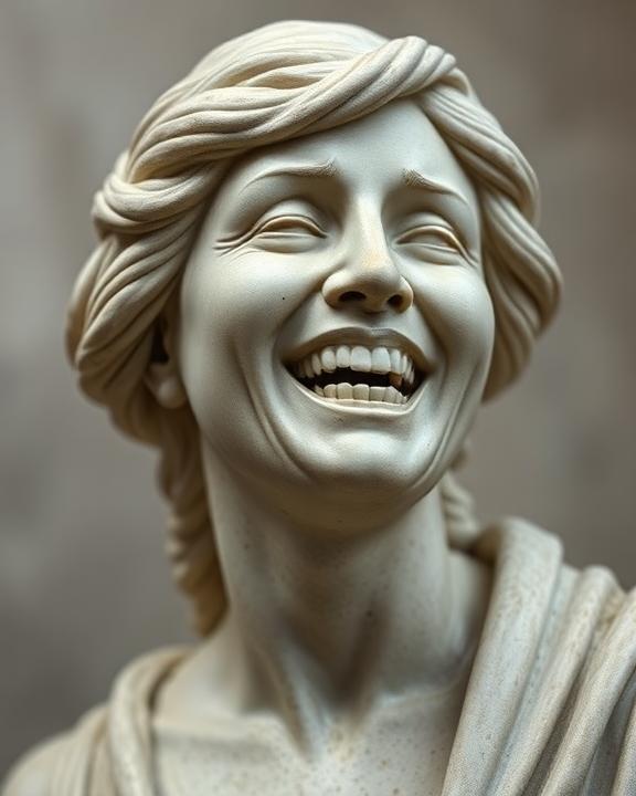 Busto di una donna anziana che ride