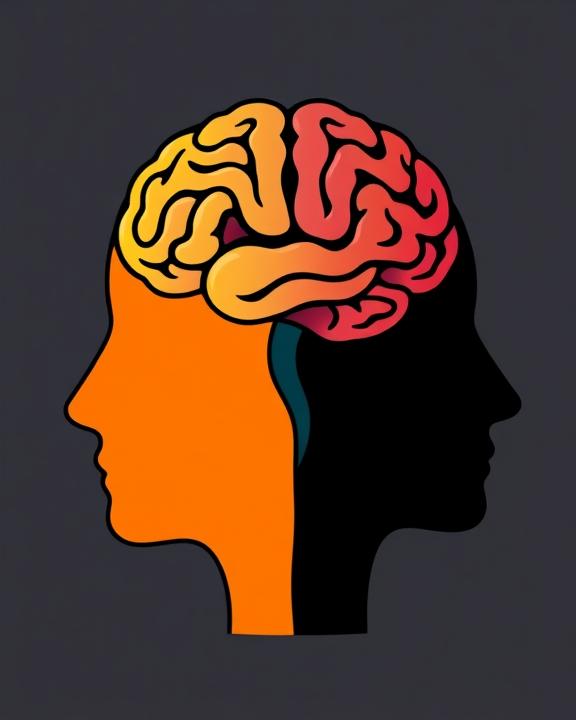 A drawing of a half-silhouette head with a brain within