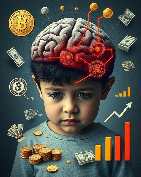 Simboli della connessione tra traumi infantili e decisioni finanziarie