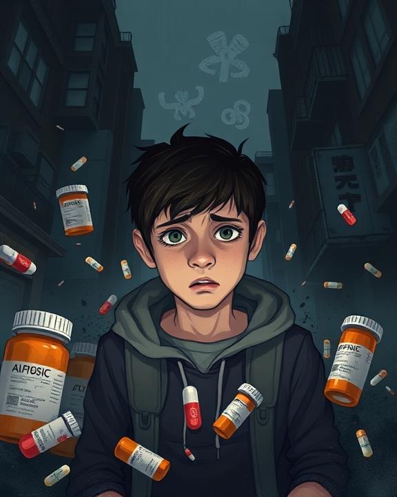 Dramatic illustration showing the dangers of illicit drug use among young people.