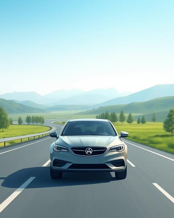 An illustrative representation of a calm and safe driving environment, showing a modern car on a serene highway.