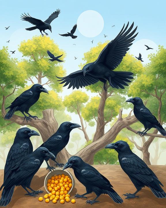 Stormo di corvi su uno sfondo naturale