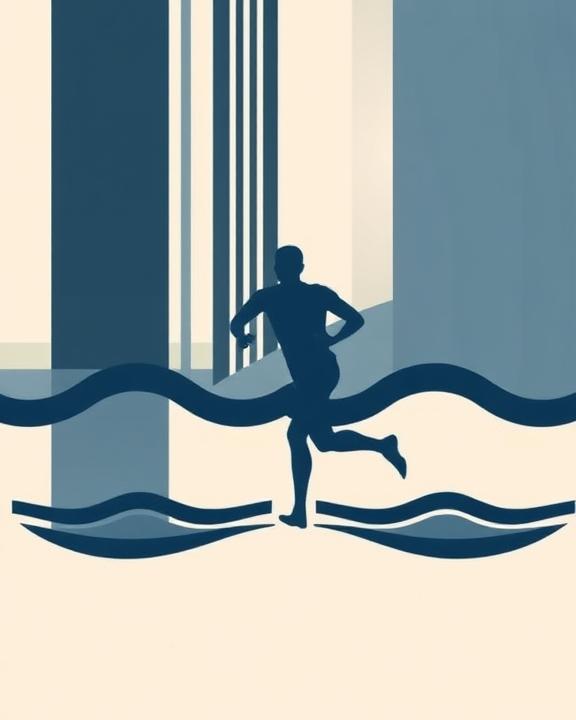 Sagoma di atleta in corsa su sfondo astratto