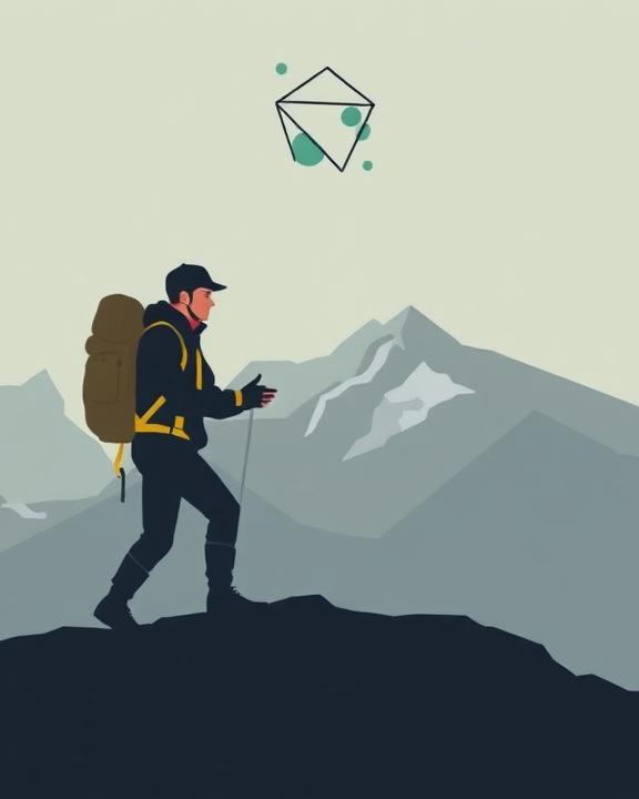 Alpinista in cammino verso la cima