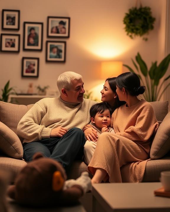 Famiglia che parla sul divano