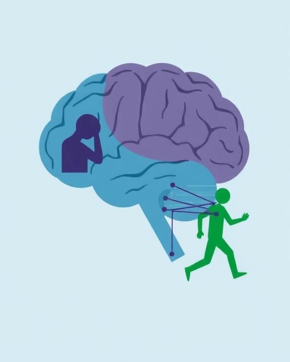 An artistic and abstract representation of a brain, highlighting specific areas involved in emotional regulation and impulse control around simplified figures representing trauma and impulsivity.
