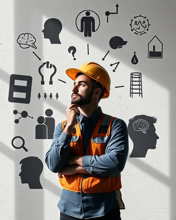 A visual representation of the psychological impact of workplace trauma, depicting a worker in a thoughtful pose.