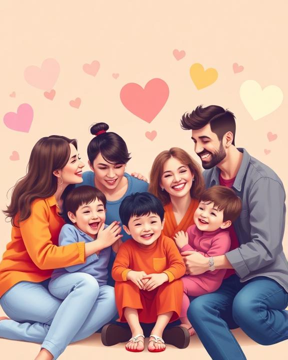 A diverse family enjoying a warm interaction, symbolizing love and support