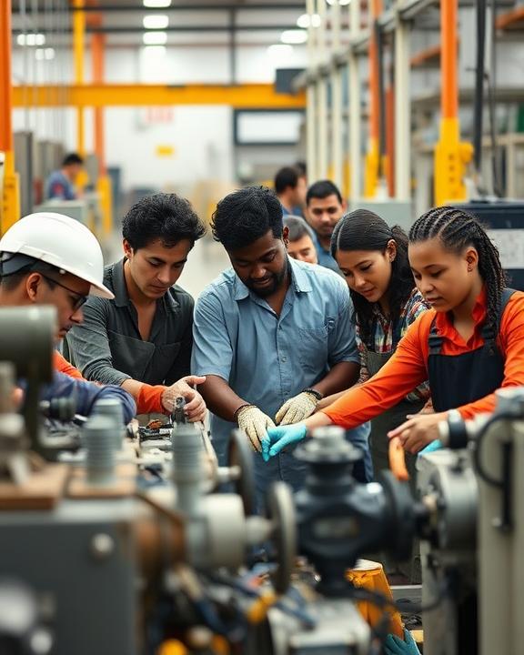 Un gruppo di persone in un ambiente industriale.