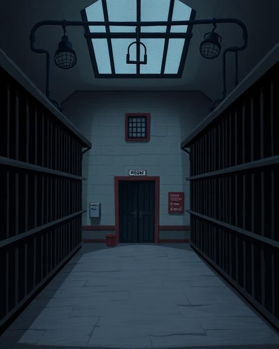 Stylized representation of a prison illustrating harsh conditions