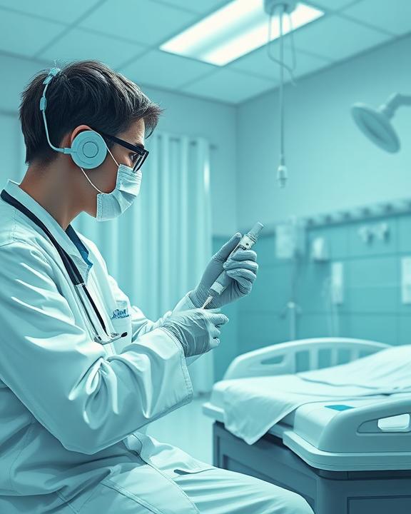 A hospital setting where a medical professional administers ketamine as a treatment, illustrating responsibility in drug administration.