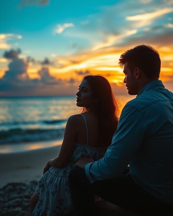 Couple on a beach at sunset