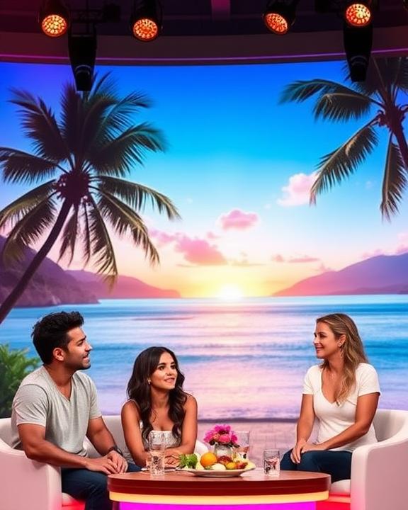 Temptation Island studio with contestants