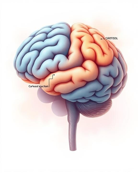 Illustration of human brain highlighting stress response and emotional areas