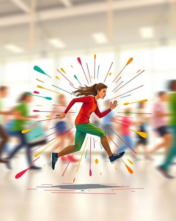 Runner in motion with colorful splashes