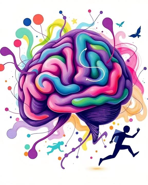 Abstract brain with tiny runners