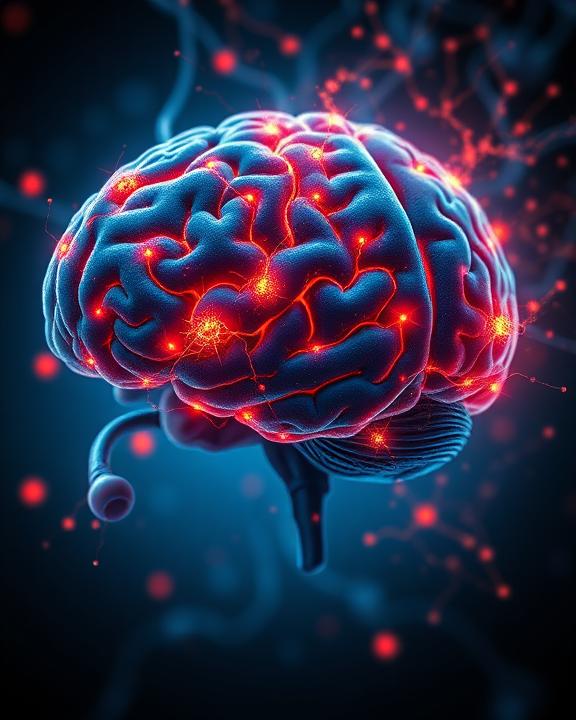 Human brain with glowing connections