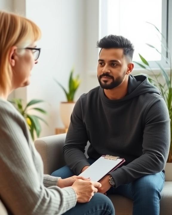 A man talking with a woman