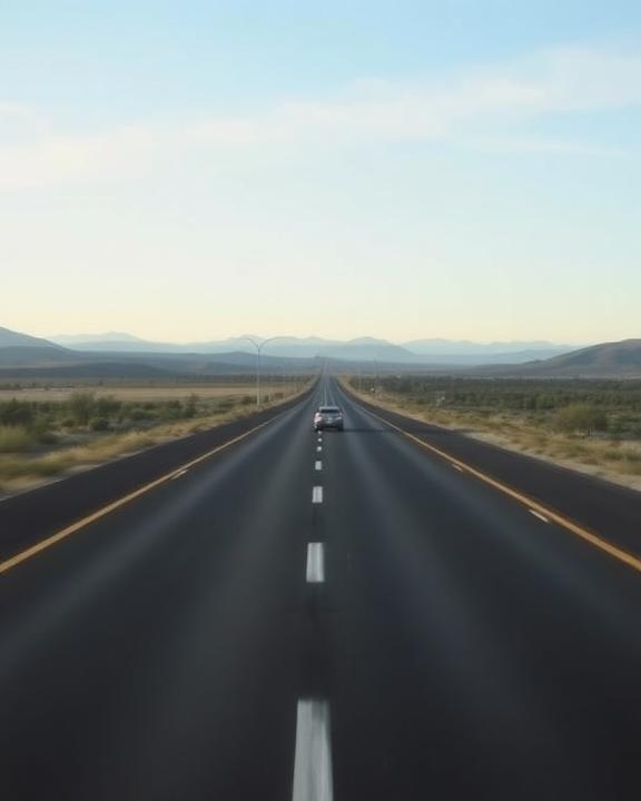 Strada deserta con un'auto sullo sfondo