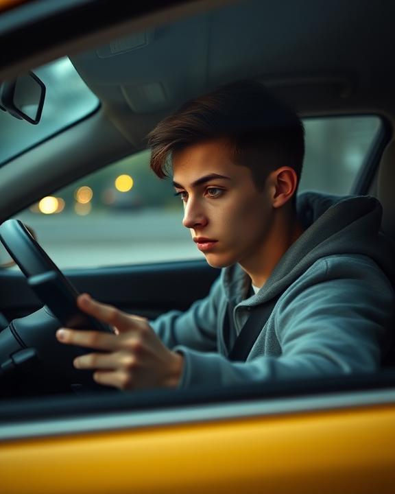 Un giovane uomo alla guida di un'auto