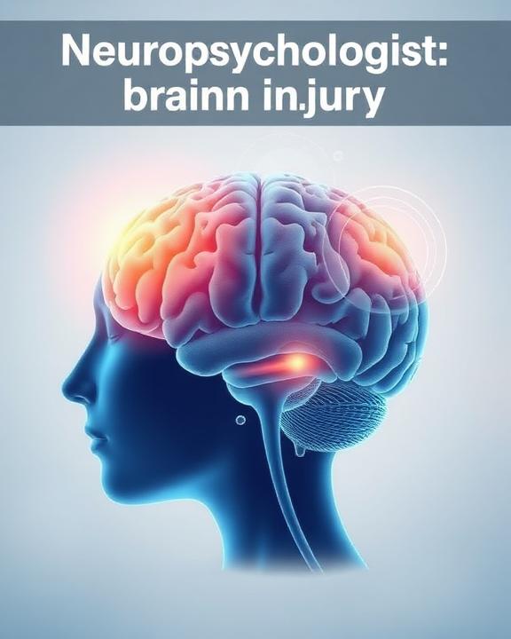 A conceptual illustration of the neuropsychological aspects of brain injury, featuring diagrams of the human brain with highlighted areas.