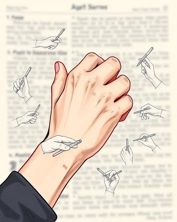 Hands holding pens illustration
