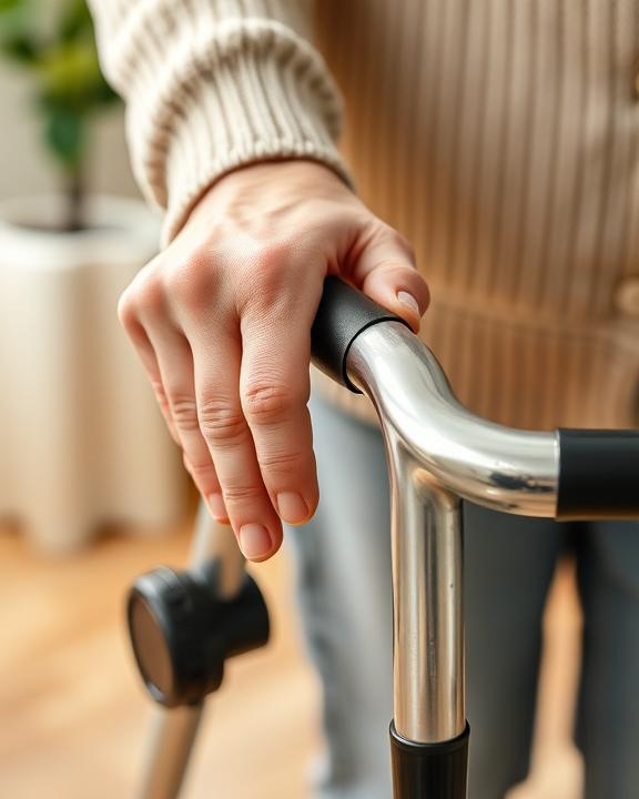 A hand holding a walker