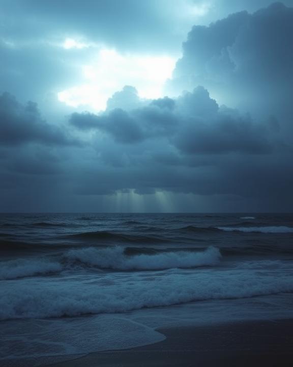 A digital landscape filled with dark clouds and rays of light breaking through, symbolizing the complexity of emotional responses in the digital age.