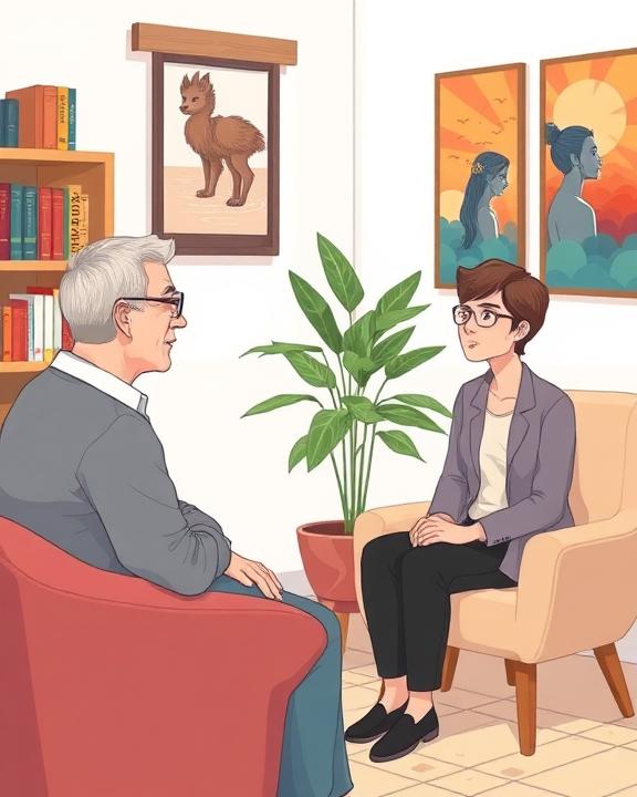 An illustration of a psychological rehabilitation session after a workplace injury