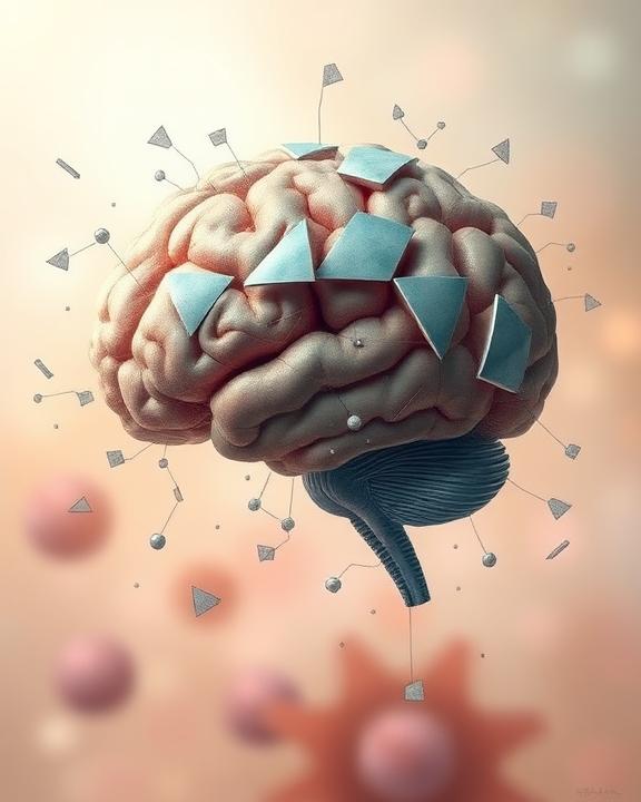 An abstract representation of a brain fragmented into pieces, showcasing the complexity of memory and trauma.