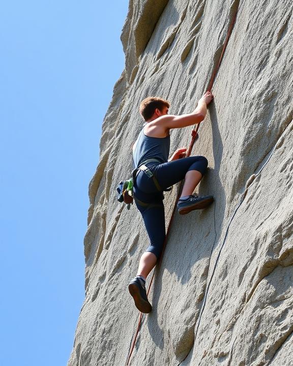 Visualizzare al centro dell'immagine un arrampicatore che affronta una parete rocciosa