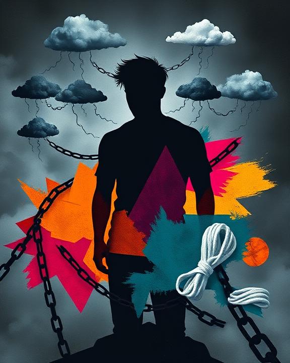 An artistic depiction of toxic masculinity as a challenge to mental health.