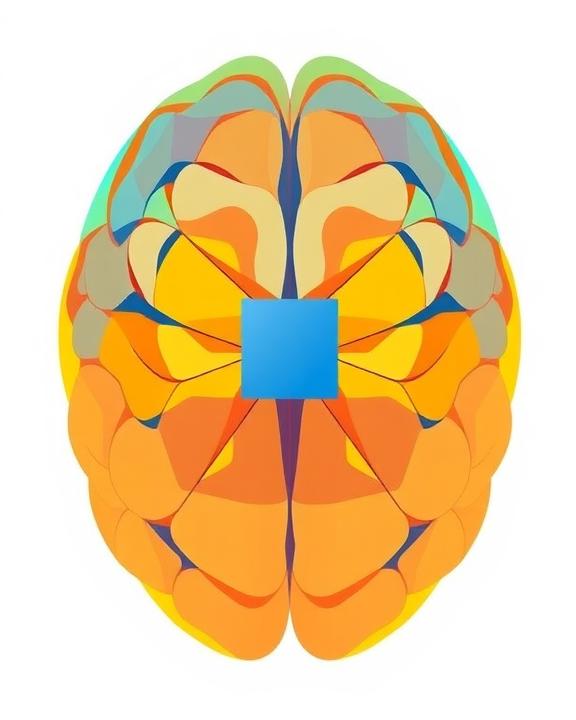 Brain illustration with a blue square in the middle