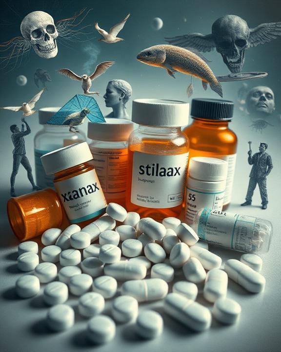 Rappresentazione dei farmaci psicotropi come Xanax e Stilnox