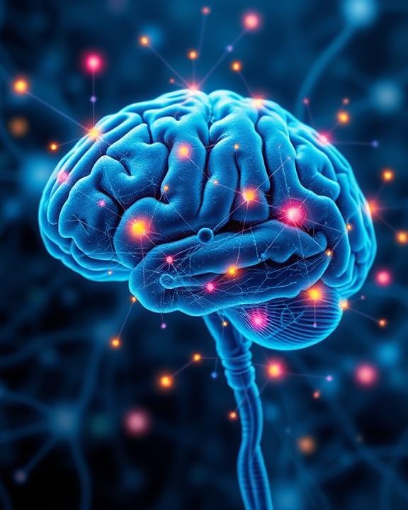 Immagine stilizzata di un cervello con connessioni neurali luminose.