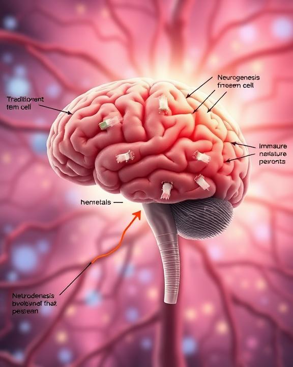 Immagine di un cervello in cui sono evidenziate le aree di neurogenesi e plasticità cerebrale.