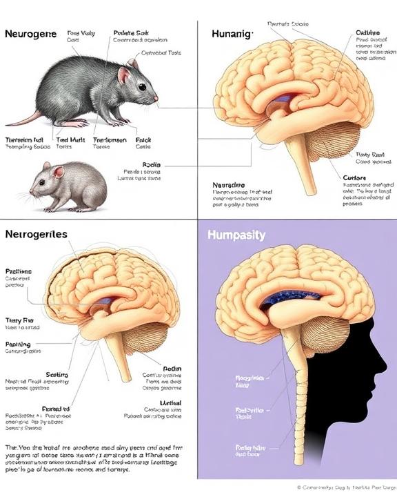 Confronto tra i cervelli di diverse specie animali (roditori, primati) ed umani, evidenziando le differenze anatomiche.