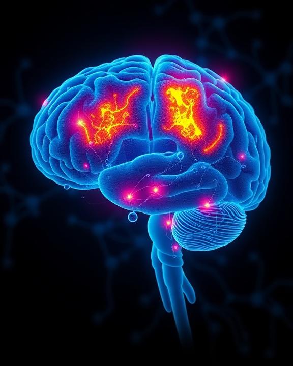 Human brain with highlighted areas