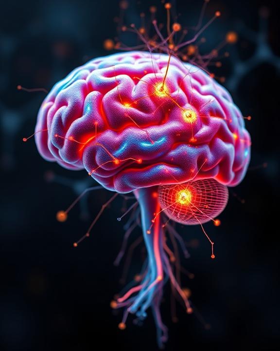 Immagine di un cervello stilizzato con neuroni e sinapsi illuminate, che rappresenta la neuroplasticità.