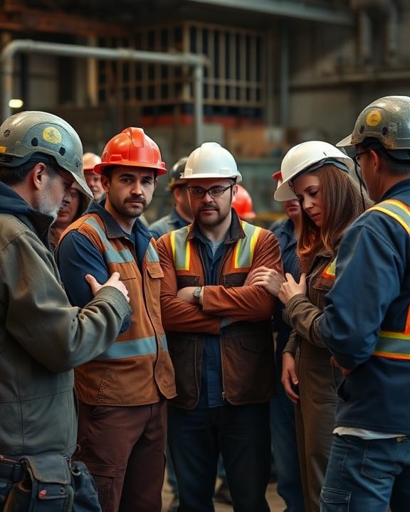 Workers gathered in concern and grief