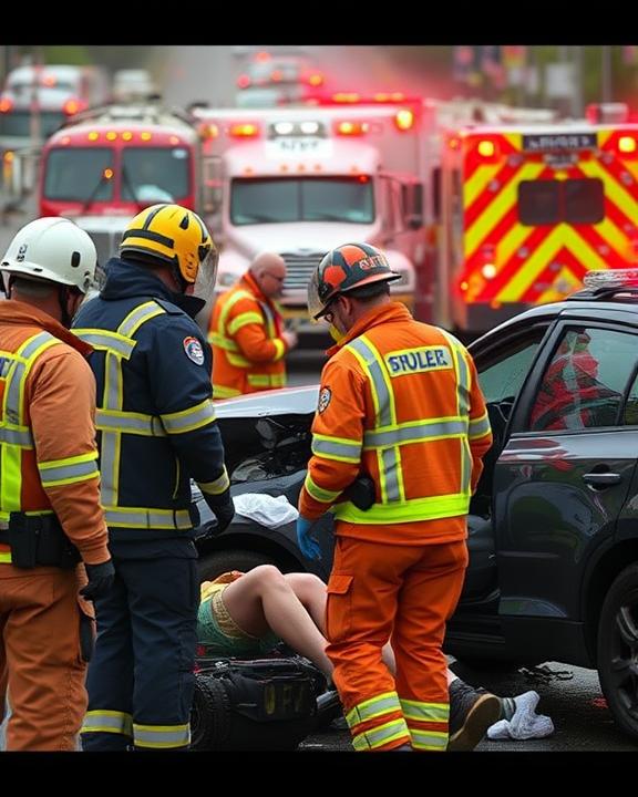 Soccorritori sul luogo di un incidente stradale