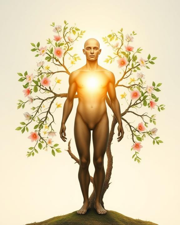 Un'immagine simbolica che rappresenta la connessione tra la mente e il corpo, con una figura umana al centro.