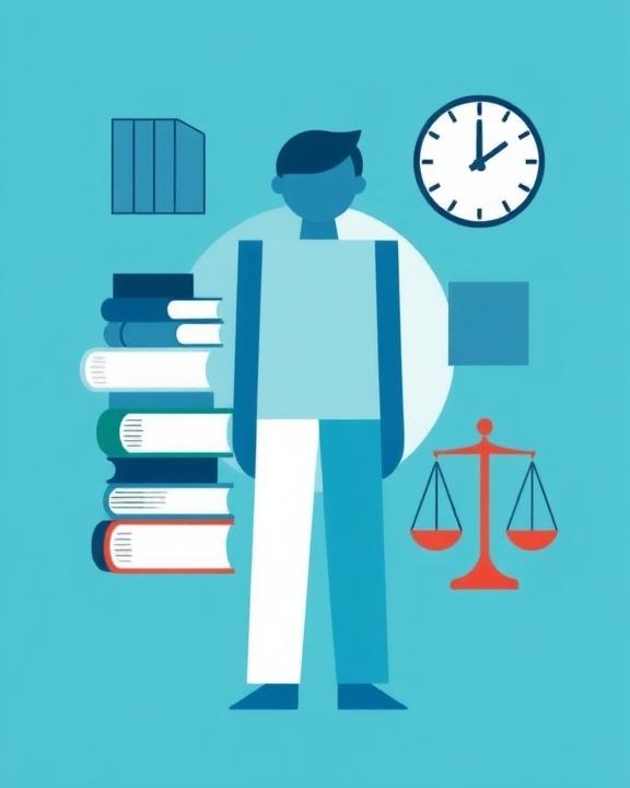 An iconic and stylized illustration inspired by neoplastic and constructivist art. At the center, a stylized human figure composed of pure, rational geometric shapes in cool colors, surrounded by elements representing school pressures.