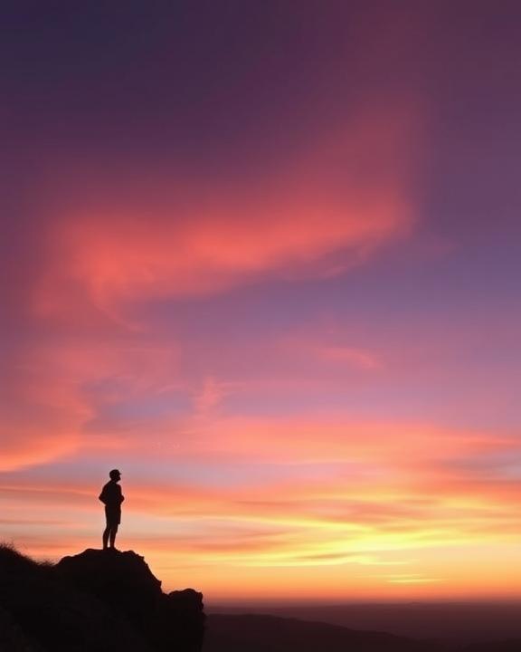 Cielo all'alba o al tramonto con sfumature di rosa, arancione e viola.