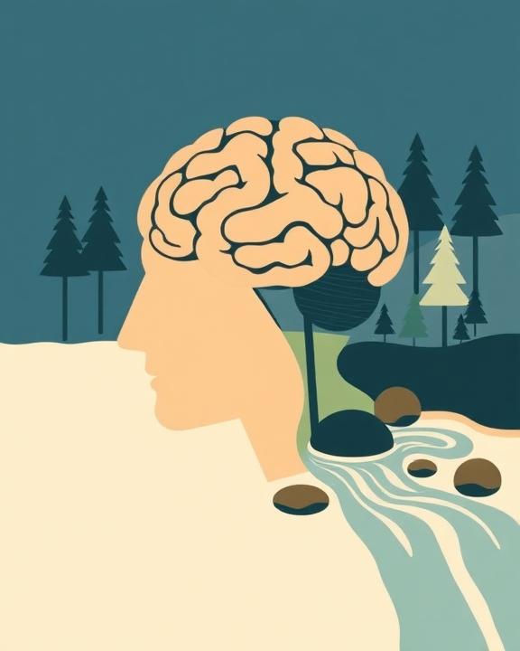 Cervello immerso in un paesaggio naturale