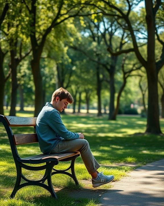 A young boy is sitting alone on a bench