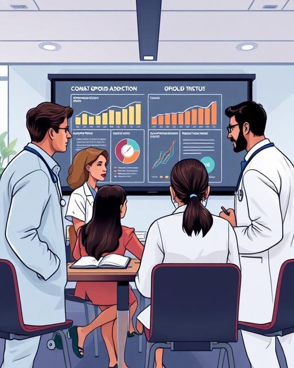 Professionisti sanitari discutono dati sull'abuso di oppioidi e le strategie di intervento.