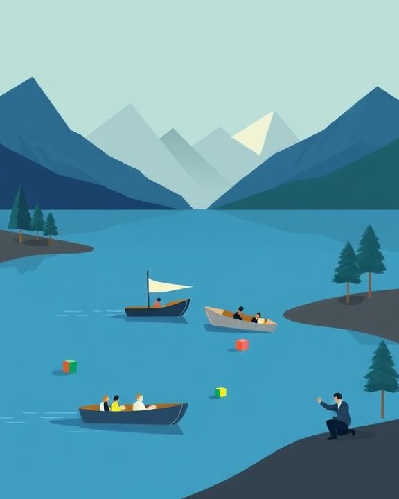 Lago con montagne