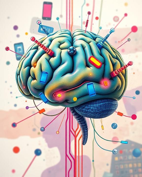 An artistic illustration of a brain representing smartphone addiction