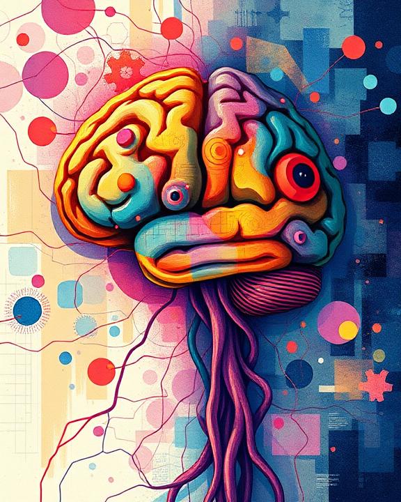 Immagine stilizzata e colorata del cervello umano, diviso in due emisferi, con collegamenti neurali e punti luminosi che simboleggiano l'attività cerebrale e le reti complesse, rappresentando il campo delle neuroscienze.